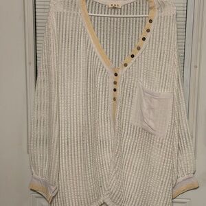 POL Cream Sheer Button-Up Top